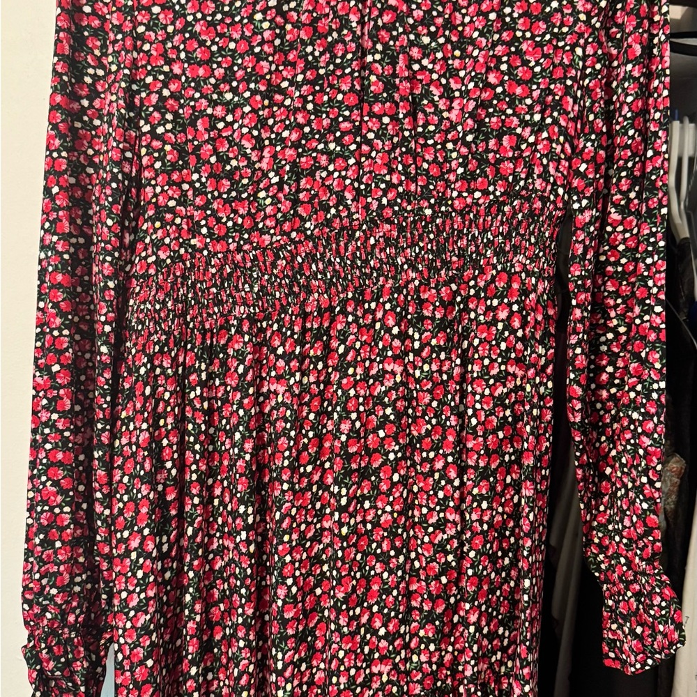 Floral Long Sleeve Dress - Black and Pink